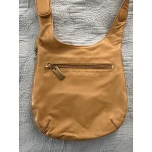 Vintage Donna Karan Purse Handbag Leather Butterscotch Tan Zipper Slim 90s Y2K